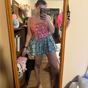 Free People Teal and White Floral Garment